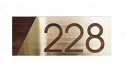 Номерки поквартирные декоративные из нержавеющей стали и дерева 
Материал: нержавеющая сталь 
aisi 430 шлифованная, толщина 1 мм.
Габаритные размеры: 70х150мм 